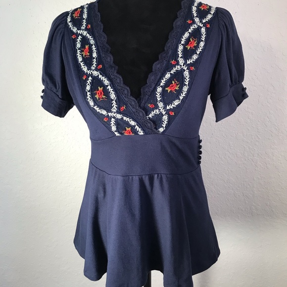 Anthropologie Ric Rac Castle Hill navy blouse - Picture 3 of 8